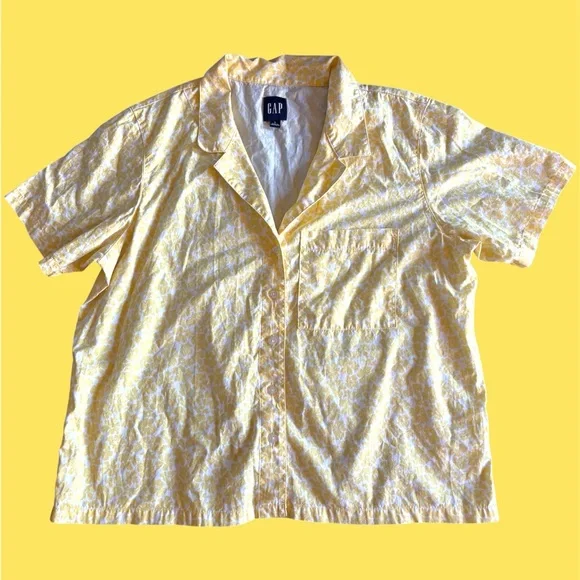 2 Piece GAP Women's Yellow Floral Short Sleeve Pajama Set - Size Large - Picture 3 of 9